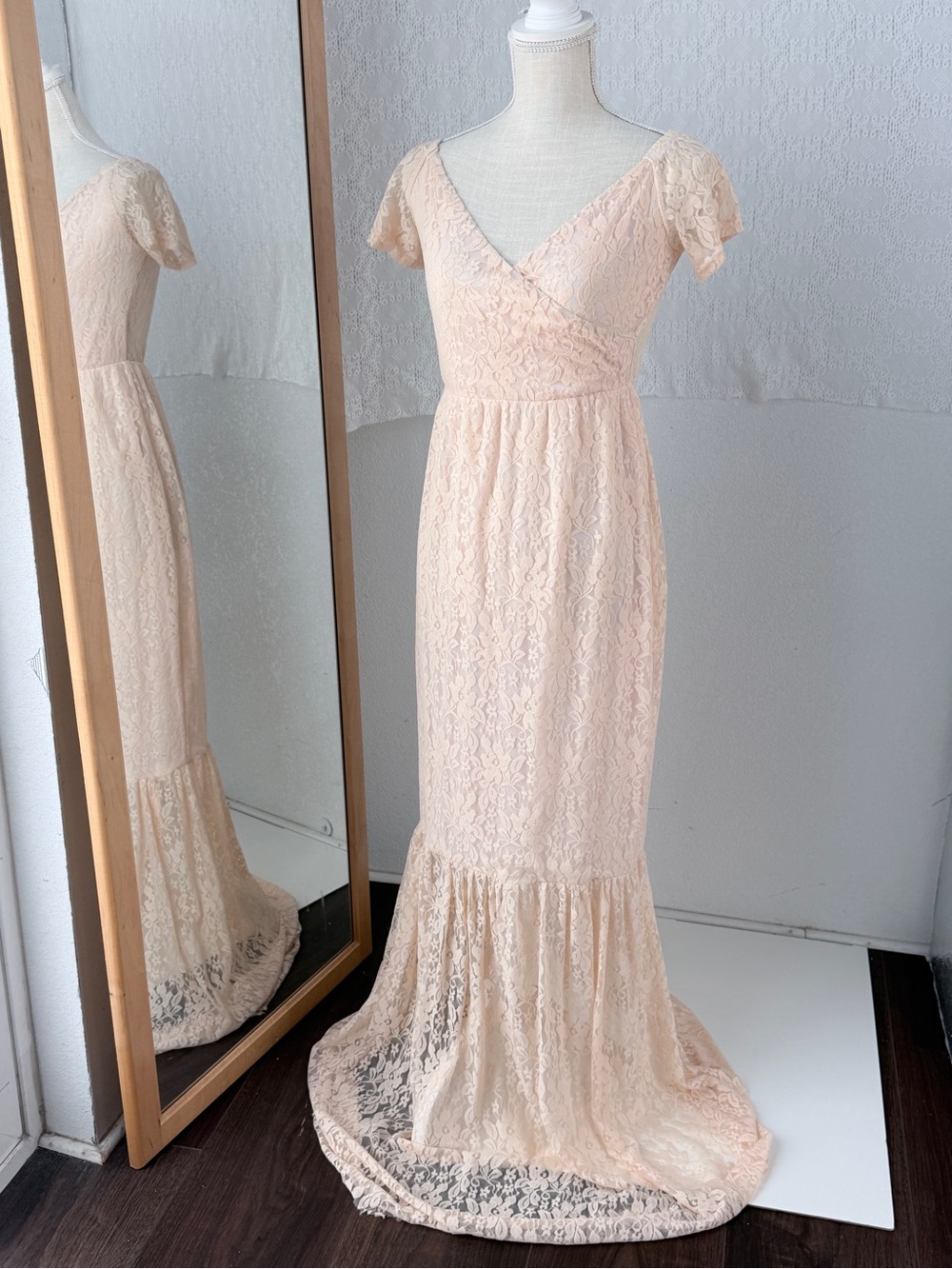 Maternity Lace Wrap Maxi Dress in Blush